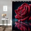 Shangniulu Modern Style Printed Shower Curtain, Bright Red Rose Bathroom Decorative Shower Curtain, Modern Tarp Shower Curtain With Hooks