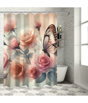 Shangniulu Modern Style Printed Shower Curtain, Butterfly Shower Curtains for Bathroom, Romantic Flower Bathroom Decor Shower Curtains