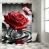 Shangniulu Printed Shower Curtain, Water Red Rose Butterfly Bathroom Shower Curtain, Modern Shower Curtain With Hooks