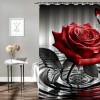 Shangniulu Printed Shower Curtain, Water Red Rose Butterfly Bathroom Shower Curtain, Modern Shower Curtain With Hooks