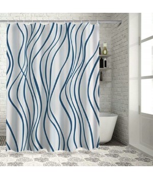 Shangniulu Shower Curtain for Bathroom with Hooks,Without Odor Polyester Fiber Material,Navy Blue Stripe Bathroom Decorative Shower Curtains Water Repellent Washable