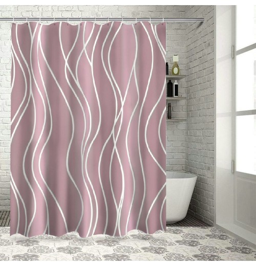 Shangniulu Pink Shower Curtain for Bathroom with Hooks Shower Curtain Set,White Stripe Bath Curtains Decorative Shower Curtains Water Repellent Washable