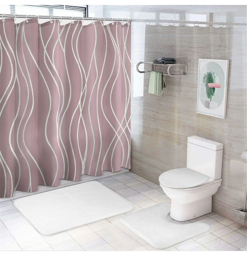 Shangniulu Pink Shower Curtain for Bathroom with Hooks Shower Curtain Set,White Stripe Bath Curtains Decorative Shower Curtains Water Repellent Washable