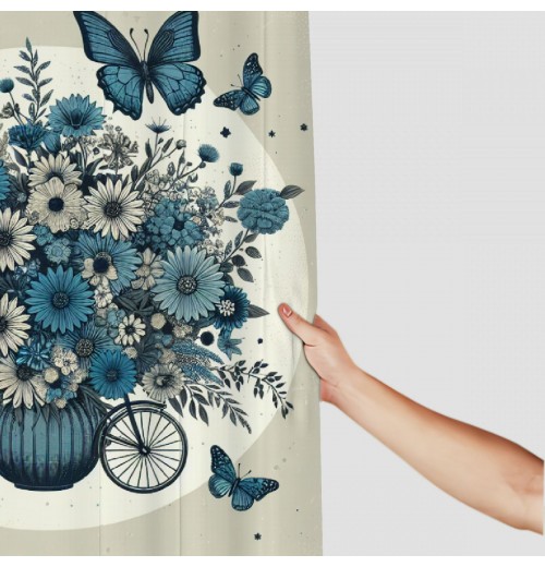 Shangniulu Shower Curtain for Bathroom with Hooks,Without Odor Polyester Fiber Material,Butterflies and Flowers Bathroom Decorative Shower Curtains Water Repellent Washable