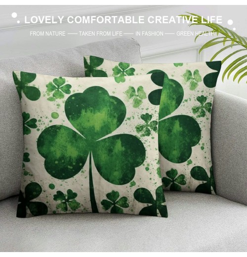 PHYHOO Watercolor Throw pillow Cover, Big Green Clover&nbsp;St Patrick's Day Cushion Case Cover pillowcase Decoration for Sofa Couch (WS-Lucky, 18"X18")