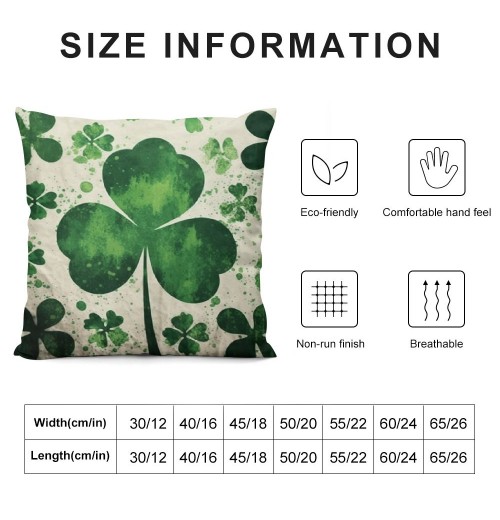 PHYHOO Watercolor Throw pillow Cover, Big Green Clover&nbsp;St Patrick's Day Cushion Case Cover pillowcase Decoration for Sofa Couch (WS-Lucky, 18"X18")