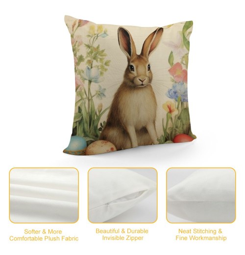 PHYHOO Easter Rabbit pillow Covers Farmhouse Retro Easter Rabbit Bunny Violet Floral pillow Cases Throw Cushion Cover for Home Sofa Office