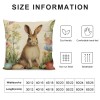 PHYHOO Easter Rabbit pillow Covers Farmhouse Retro Easter Rabbit Bunny Violet Floral pillow Cases Throw Cushion Cover for Home Sofa Office