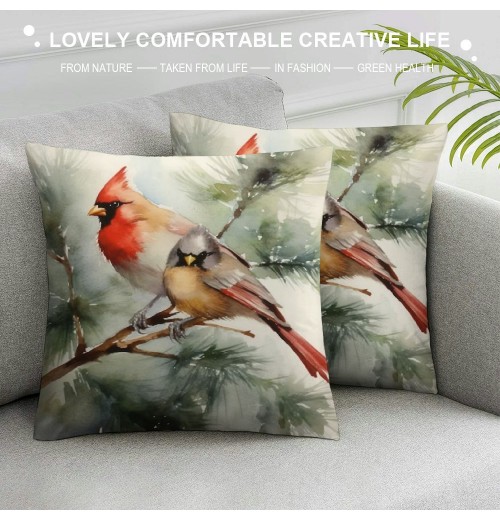 PHYHOO  pillow Covers Cardinal Birds Stand on The Tree Branch Decorative Throw pillow Case Cushion Cover for Sofa Car Couch 18" x 18" Super Soft Ink Painting pillowslip (Red Birds)