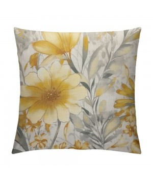 PHYHOO Linen Throw pillow Covers Light Yellow and Gray Floral Pattern Spun Decorative pillowcases 18X18 Inch Farmhouse Rustic Outdoor pillow Cover Square Cushion Cases for Sofa Couch Home