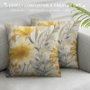 PHYHOO Linen Throw pillow Covers Light Yellow and Gray Floral Pattern Spun Decorative pillowcases 18X18 Inch Farmhouse Rustic Outdoor pillow Cover Square Cushion Cases for Sofa Couch Home