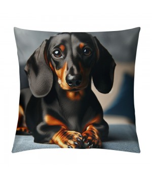 PHYHOO Short Plush pillow Covers,Black Long-Haired Dachshund Dog Double-Sided Print Square Cushion Cases for Sofa Bedroom Car Decorative