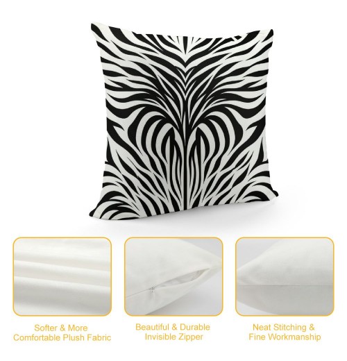 PHYHOO Short Plush pillow Covers,Black White Print Double-Sided Print Square Cushion Cases for Sofa Bedroom Car Decorative