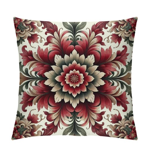 PHYHOO Short Plush pillow Covers Wine red Flower Square pillow Case for Bedroom, Sofa, Car Decoration Both Sides