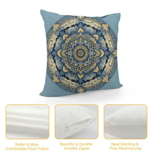 PHYHOO Short Plush pillow Covers Boho Mandala Floral Square pillow Case for Bedroom, Sofa, Car Decoration Both Sides