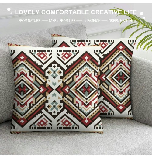 PHYHOO Short Plush pillow Covers Colorful Rhombus Geometric Fill Pattern Square pillow Case for Bedroom, Sofa, Car Decoration Both Sides