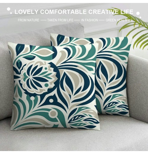 PHYHOO Short Plush pillow Covers Green Blue Flower Square pillow Case for Bedroom, Sofa, Car Decoration Both Sides