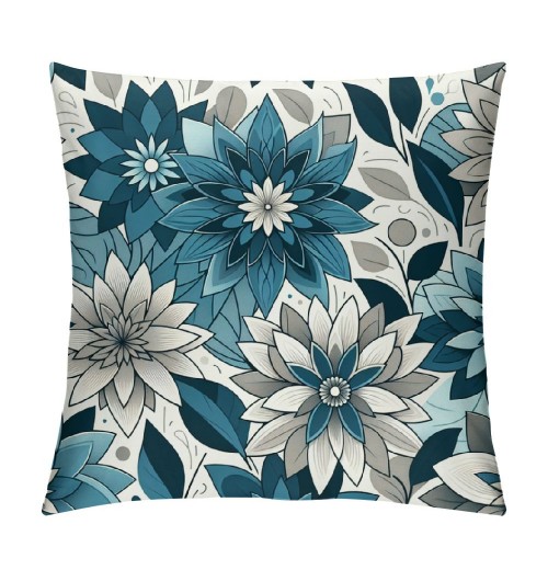 PHYHOO Short Plush pillow Covers Blue Flower Square pillow Case for Bedroom, Sofa, Car Decoration Both Sides