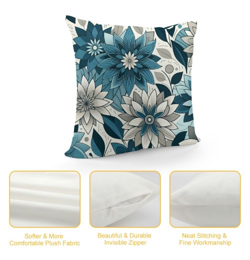 PHYHOO Short Plush pillow Covers Blue Flower Square pillow Case for Bedroom, Sofa, Car Decoration Both Sides