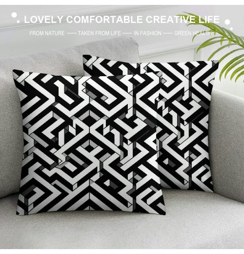 PHYHOO Short Plush pillow Covers White and Black Style Geometric Square pillow Case for Bedroom, Sofa, Car Decoration Both Sides