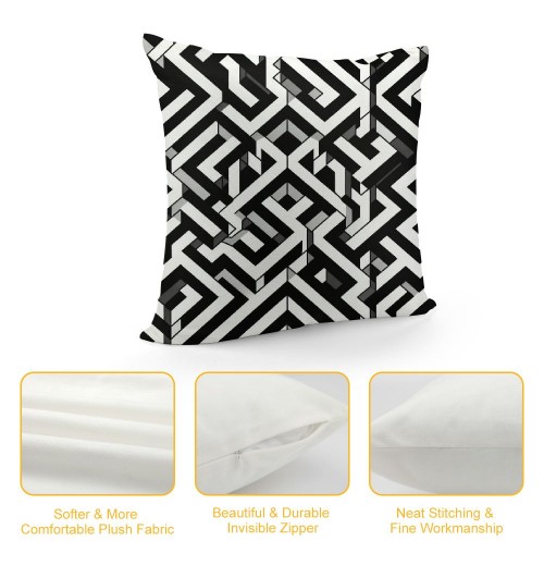 PHYHOO Short Plush pillow Covers White and Black Style Geometric Square pillow Case for Bedroom, Sofa, Car Decoration Both Sides