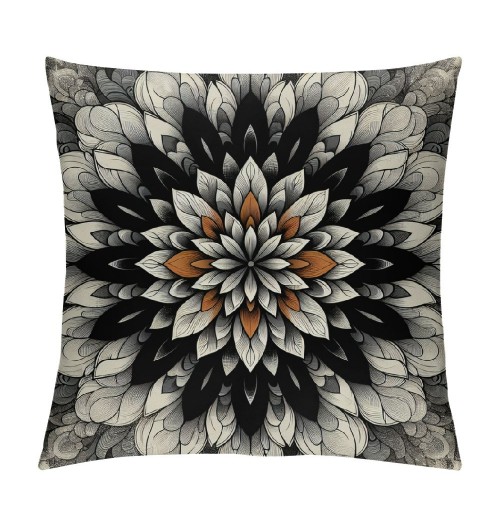 PHYHOO Short Plush pillow Covers Black Orange Flower Square pillow Case for Bedroom, Sofa, Car Decoration Both Sides