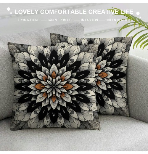 PHYHOO Short Plush pillow Covers Black Orange Flower Square pillow Case for Bedroom, Sofa, Car Decoration Both Sides