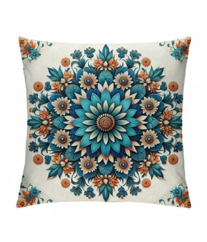 PHYHOO Short Plush pillow Covers Blue Orange Flower Square pillow Case for Bedroom, Sofa, Car Decoration Both Sides