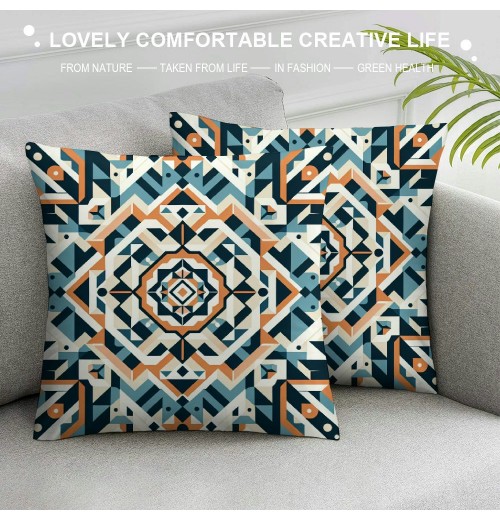 PHYHOO Short Plush pillow Covers Orange Mandala Square pillow Case for Bedroom, Sofa, Car Decoration Both Sides