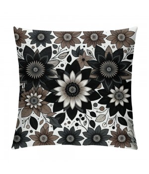 PHYHOO Short Plush pillow Covers Black Brown&nbsp;Flower Square pillow Case for Bedroom, Sofa, Car Decoration Both Sides