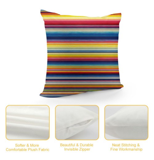 PHYHOO Short Plush pillow Covers Colorful Mexican Stripes Ethnic Style Square pillow Case for Bedroom, Sofa, Car Decoration Both Sides